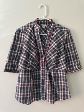 ODILLE by Anthropologie Plaid Peplum Blouse 6
